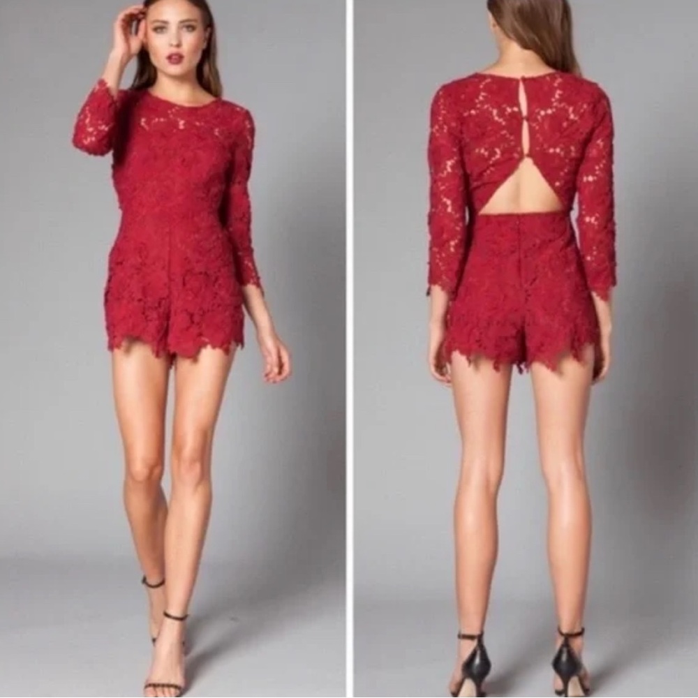 Love Red Peony Lace Backless romper M